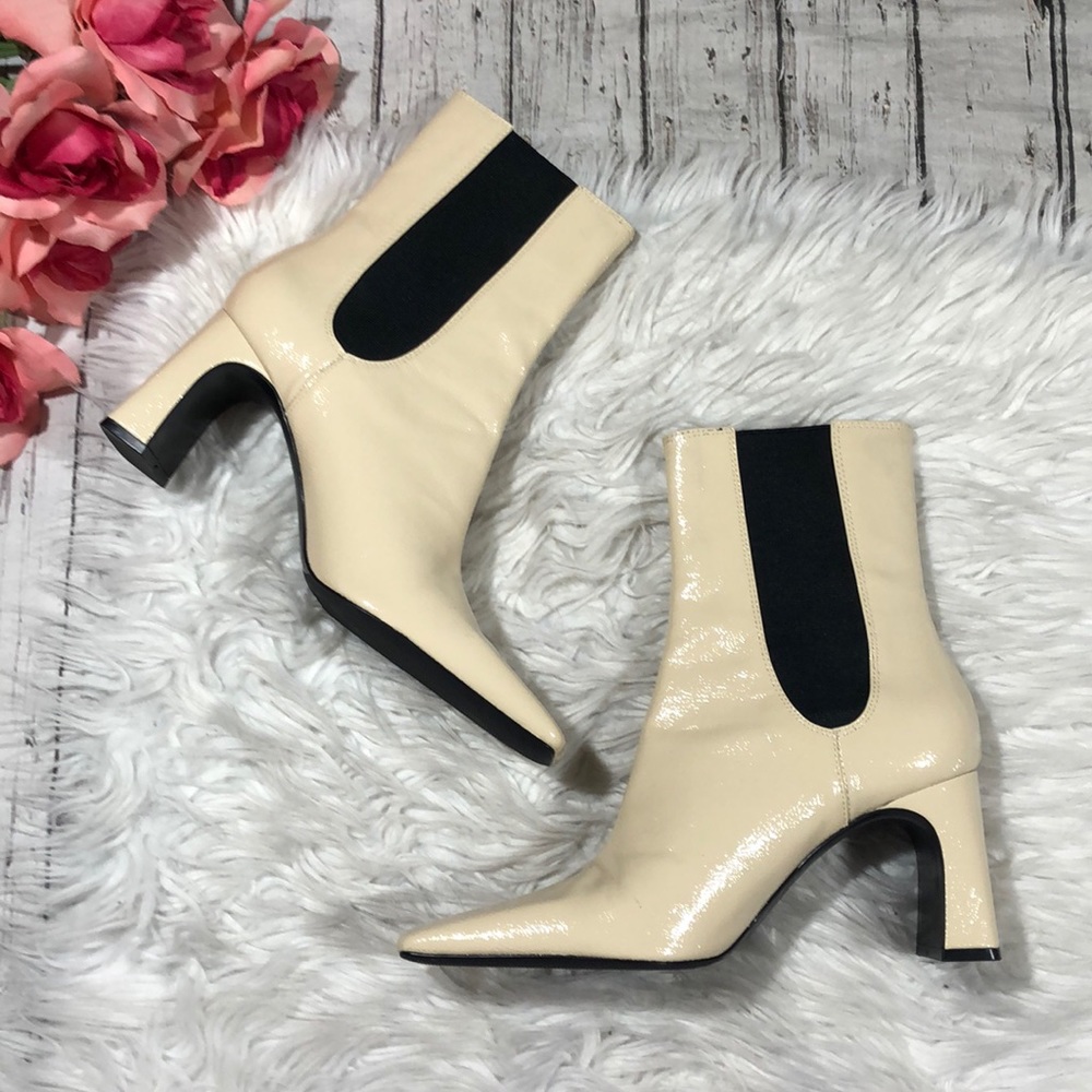 NWT Zara Patent Leather Square Toe Heeled Boots